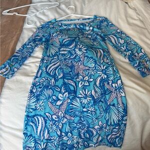 Lilly Pulitzer Blue & White Floral-Print Long Sleeve Dress